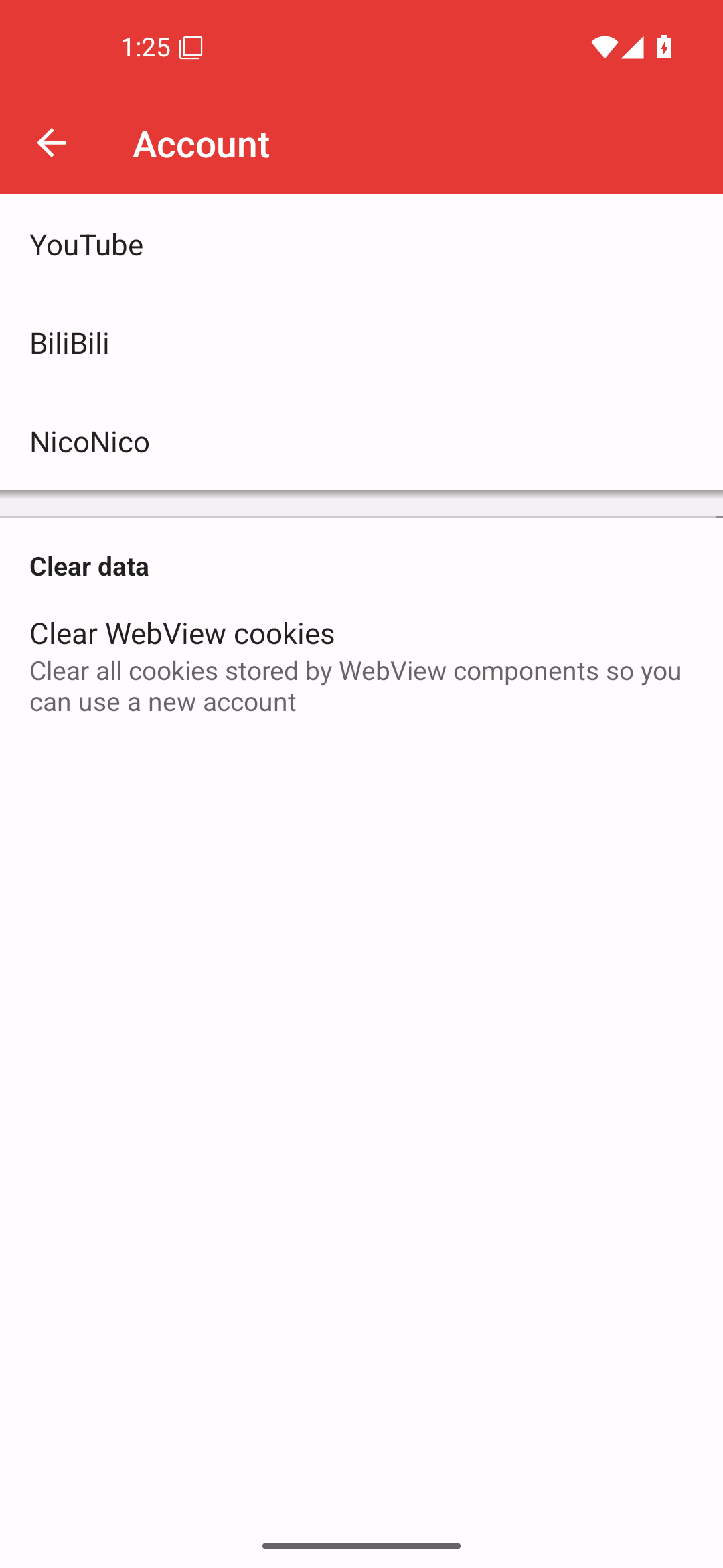 PipePipe Account settings, 5.2.3 on Android 16