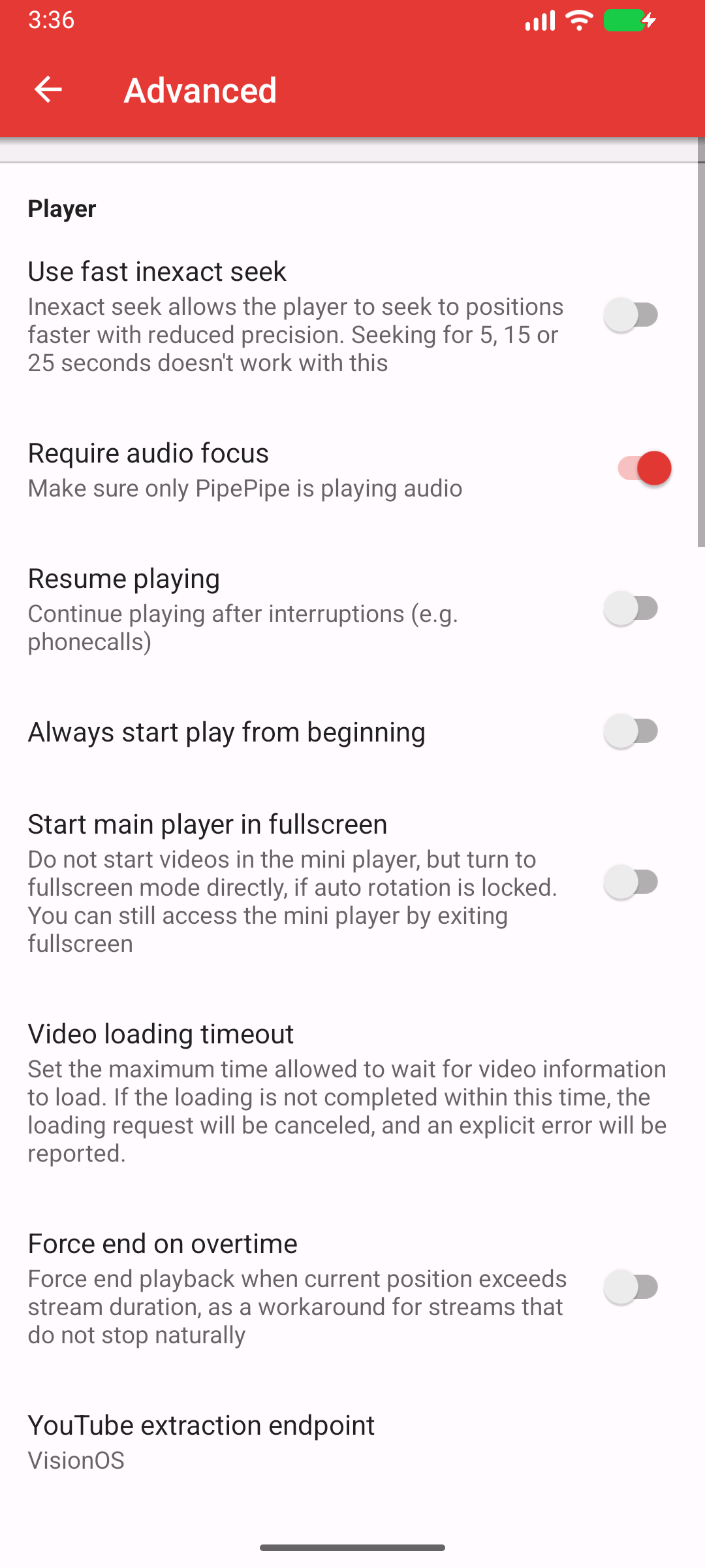 Ajustes avanzados, PipePipe 5.3.1-beta en Android 16