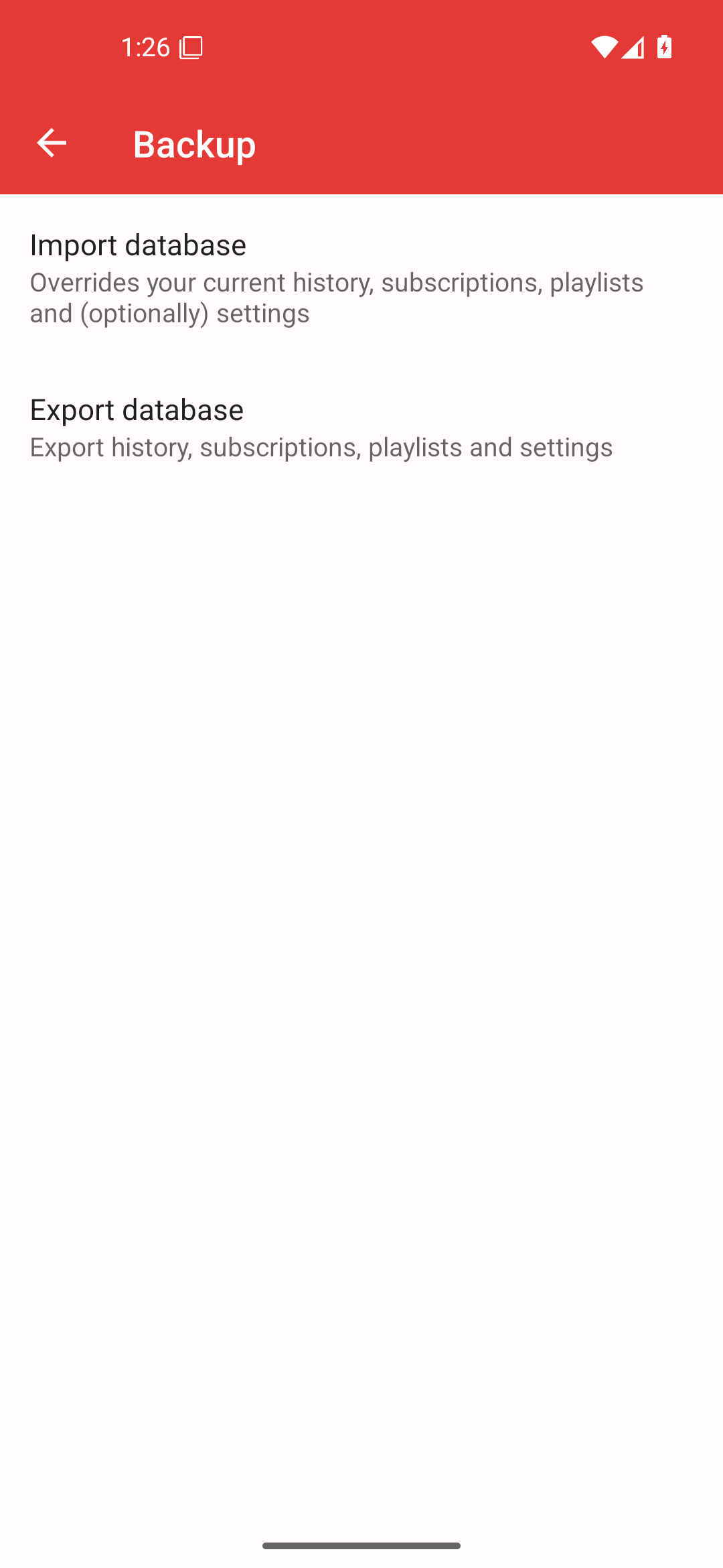 Ajustes de copia de seguridad PipePipe, 5.2.3 en Android 16