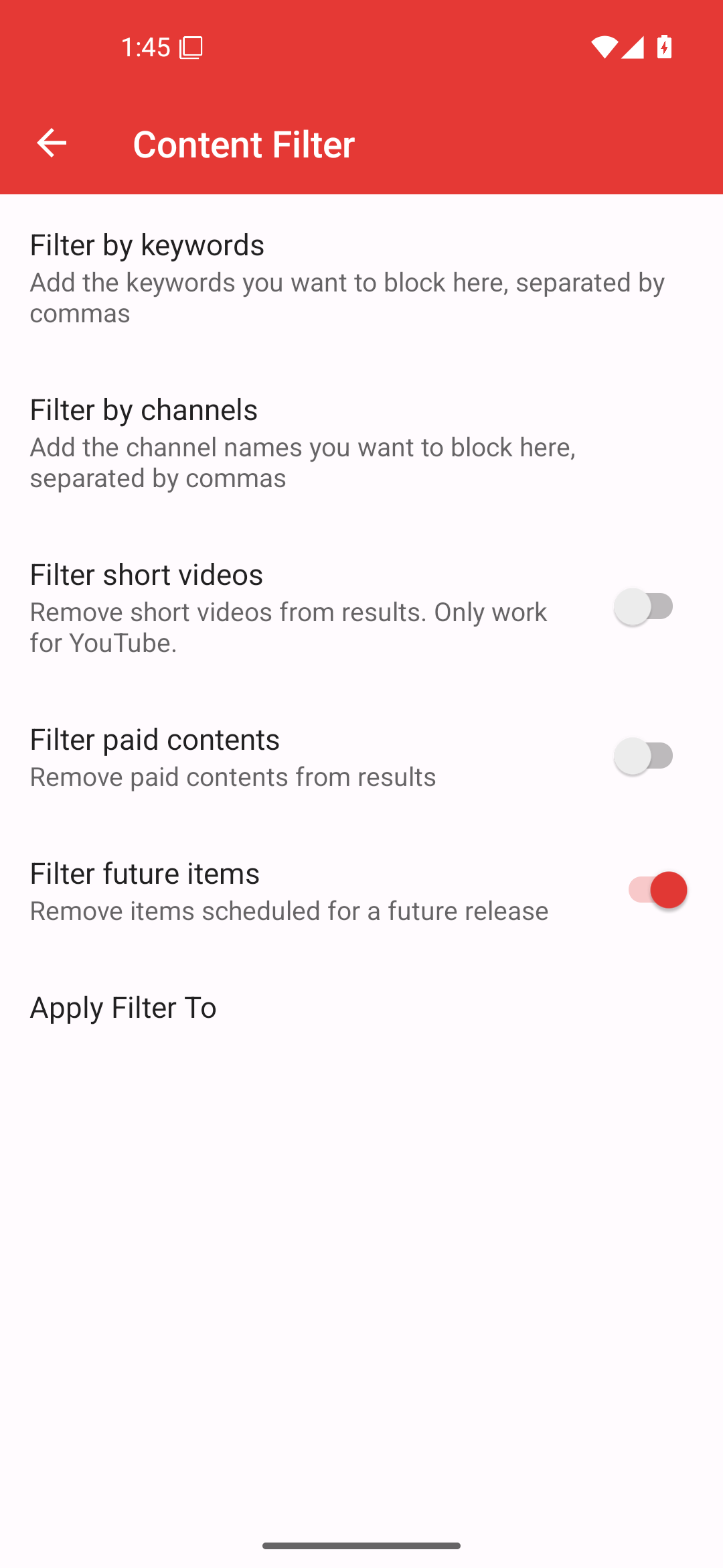 Ajustes de filtro de contenido
