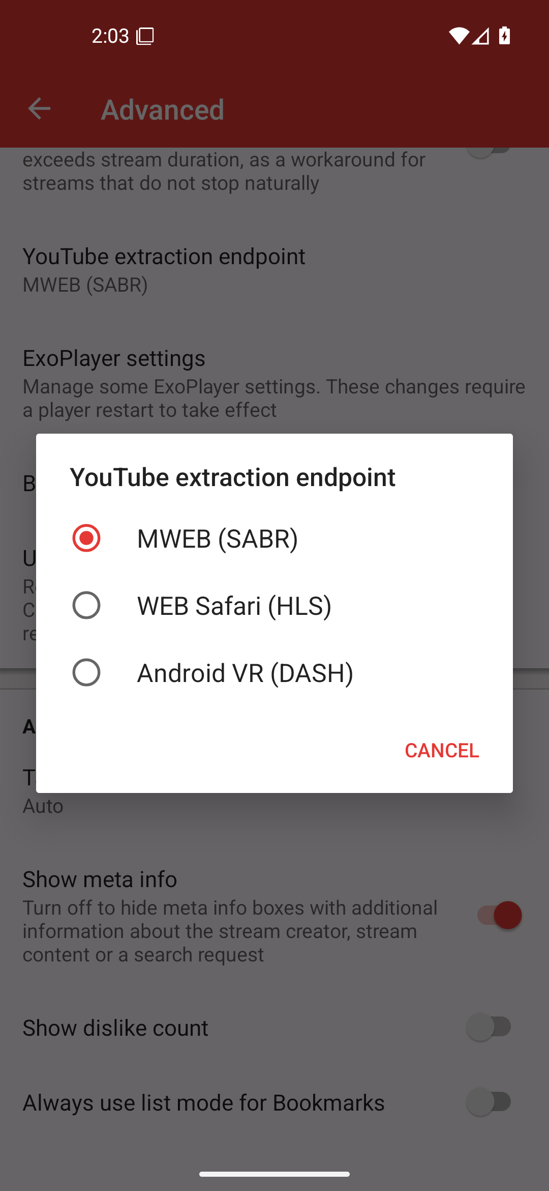 YouTube extraction endpoint picker