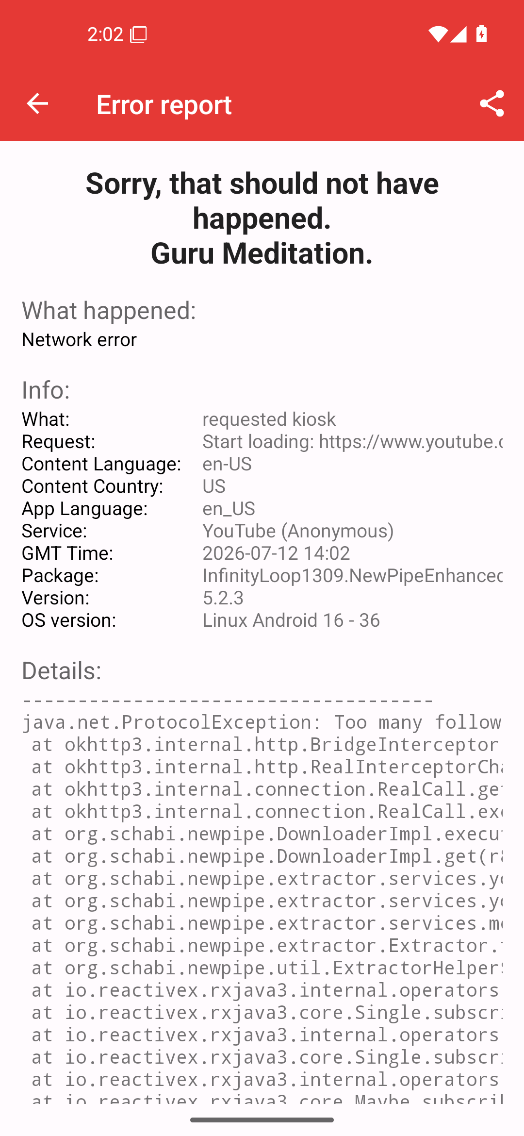 PipePipe generated error report