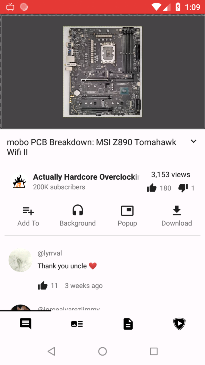 Reproducción de YouTube en PipePipe en Android 8.1 con Mulch WebView 131