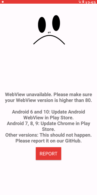 Pantalla WebView no disponible de PipePipe en Android 6